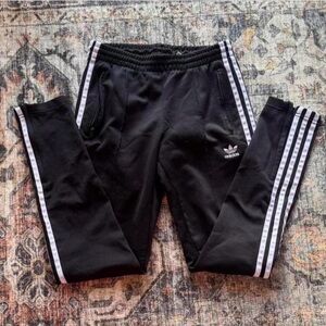 Adidas Black Joggers with White Stripes